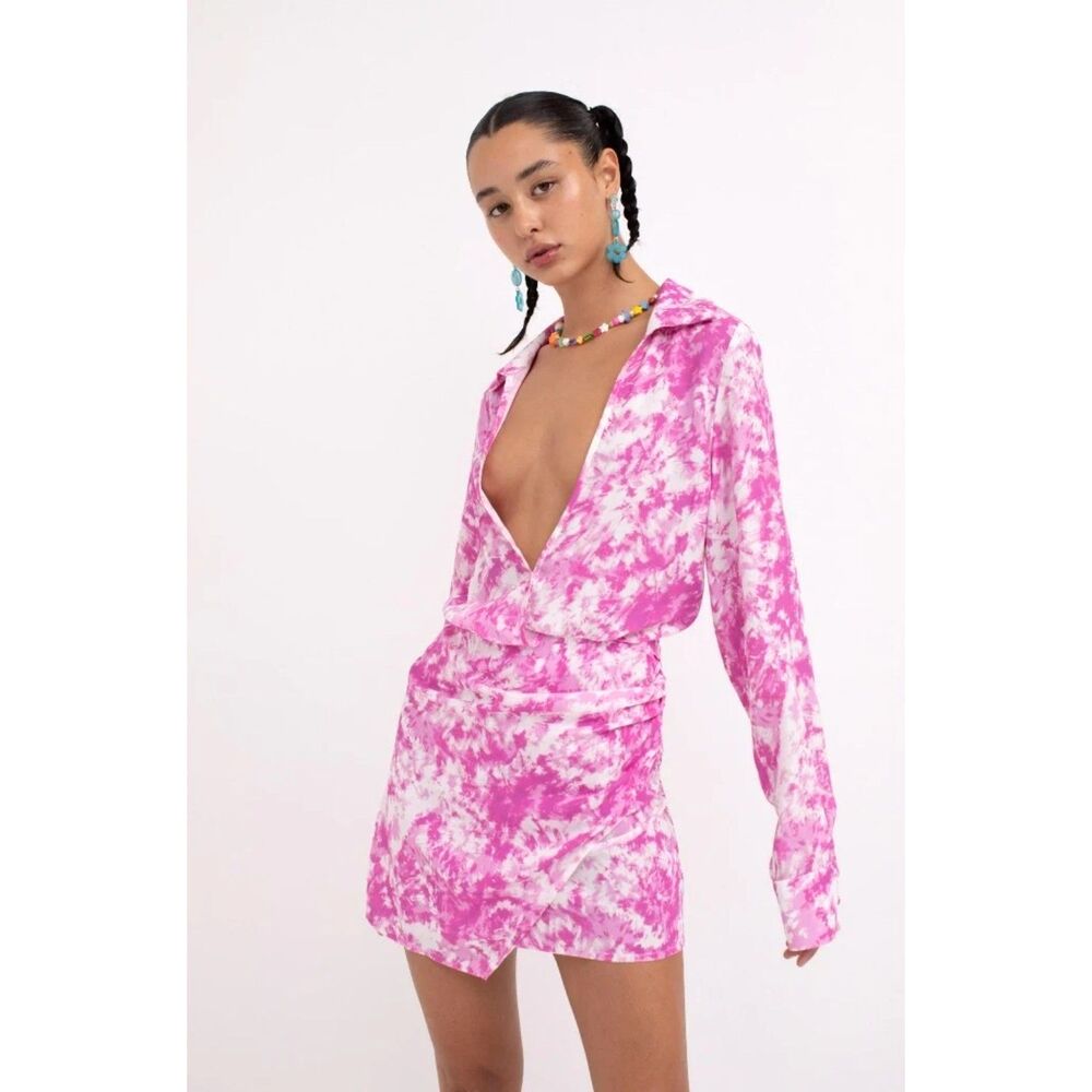 For Love and Lemons Devon Shirt Dress Pink Size Medium NWT